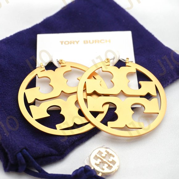 Tory Burch Miller Hoop Matte Circle Statement Earrings 18K Gold-Plated BRAND NEW - Picture 2 of 5